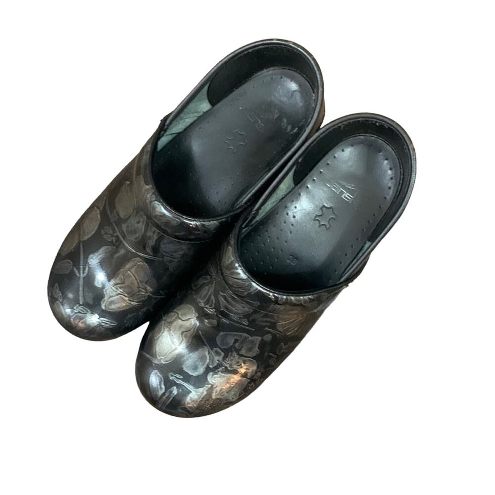 Dansko Rose Shiny Black/Silver Clogs